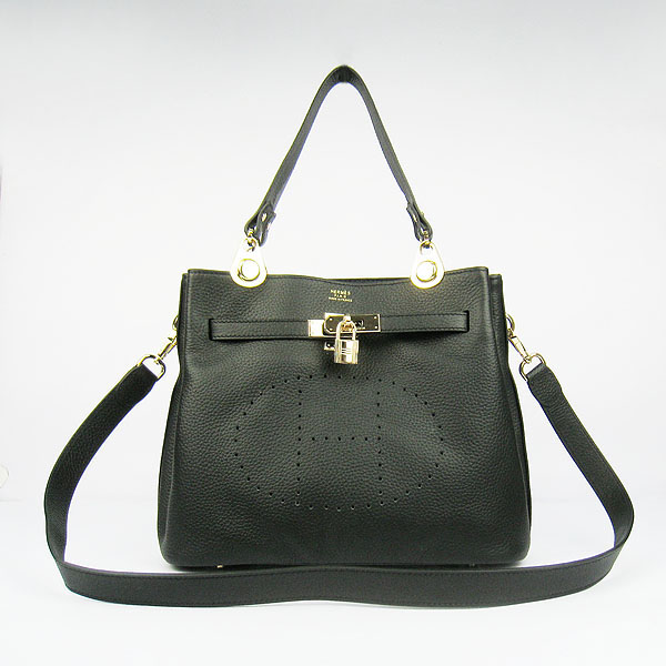 Replica Hermes New Arrival Double-duty leather handbag Black 60668 - Click Image to Close